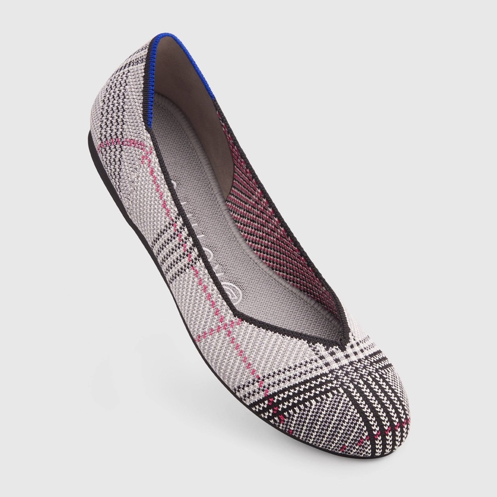 Retired Rothy’s ‘The Flat’ Grey Glen Plaid Flats Shoes Size 9.5